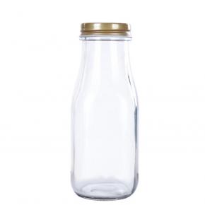 350 ml Custom Design Shape 350ml Milk Coffee Juice Bottles Glass with Metal Lid