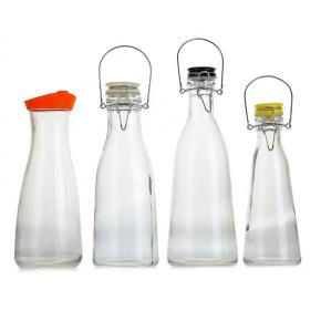 Clear 1 L Large Vintage Liter 1000ml Glass Milk Bottle with Clip Top