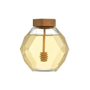  wholesale 380ml luxury clear food grade glass honey jar with wooden cap 