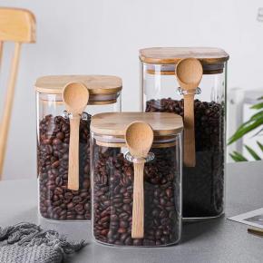 Kitchen glass jar bottles wholesale glass jar with spoon and cork
