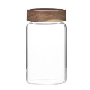 High food grade high borosilicate jar glass clear storage bottle with wooden lid 