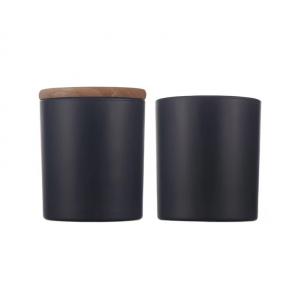 Customized frosted glass holder matte black candle jar with wood lid